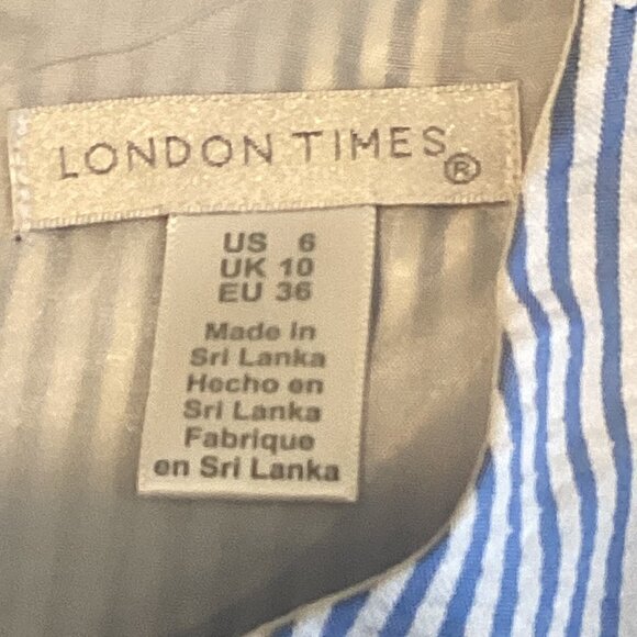 London Times Seersucker & Crochet Lace 60s/70s Shift Dress Sz 6 Blue/White 250C - Picture 9 of 11